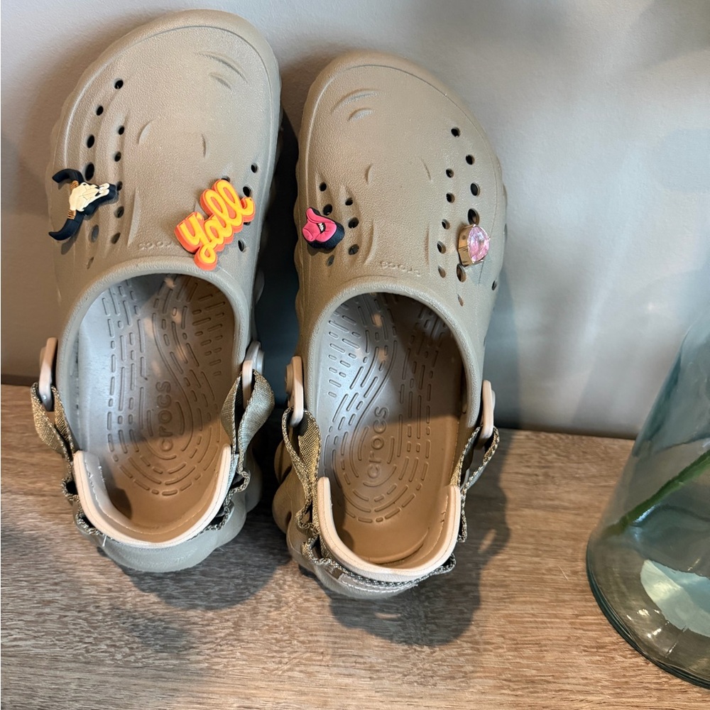 CROCS Beige Flats with Fun Charms
